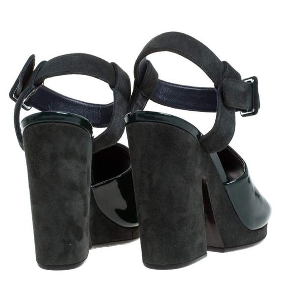 Celine Green Patent Leather And Suede Ankle Strap Open Toe Platform Sandals 37 - Picture 4 of 8